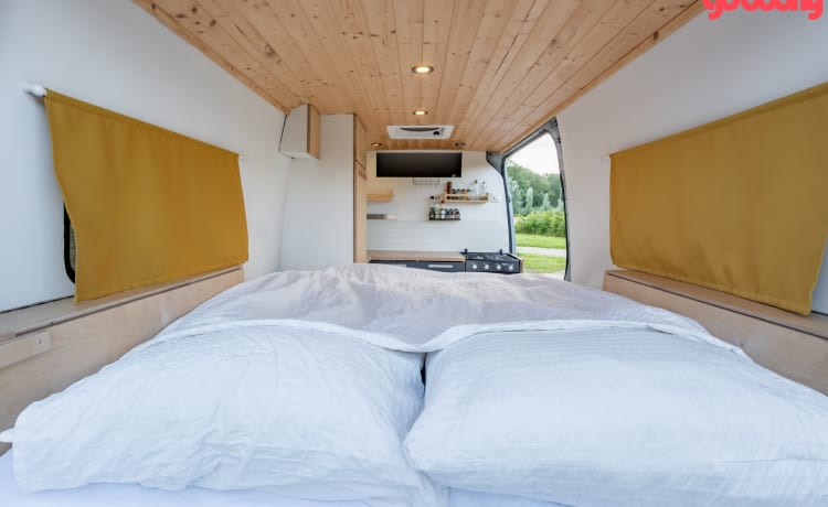 Keesie – Volkswagen Crafter Off-Grid Bus Camper mit Dachterrasse