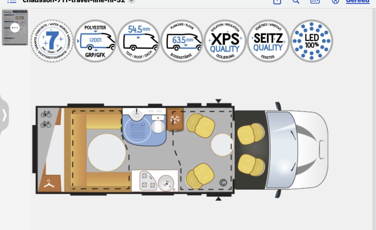 Sehr geräumiger Chausson-Wohnmobil für 4 Personen, 2019