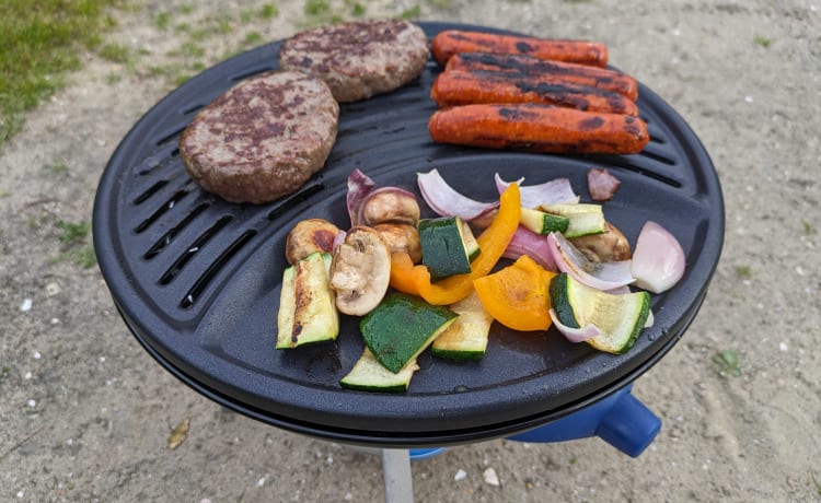 Harry – 5P Camper (BBQ, Airfryer, Dolce Gusto, TV, Koelbox, JBL box, fietsendrager)