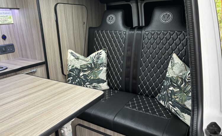 Echo – 4-persoons 2020 T6 VW Camper met hoge specificaties inc. WiFi, tv, toilet, gratis verzekering