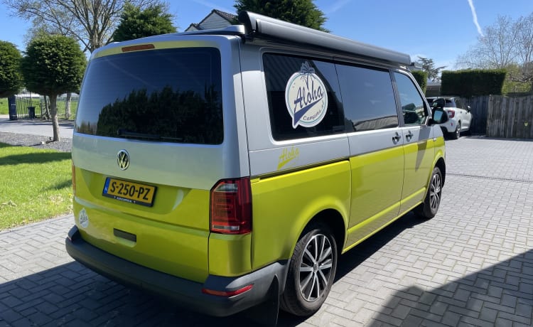 VW T6 – Aloha beach camper citron, très luxueux à l'intérieur