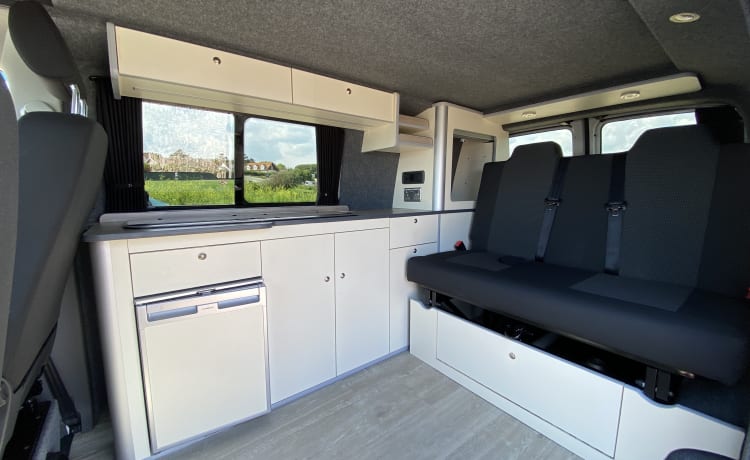 Camper per famiglie VW T6.1 vicino ai confini di Somerset, Devon e Dorset