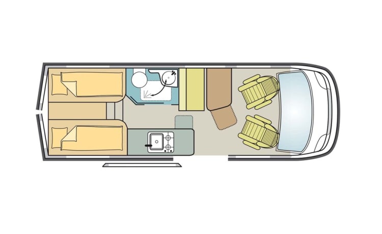 Recent Pössl 160 HP, 9-speed automatic, length beds, 2-person comfort.