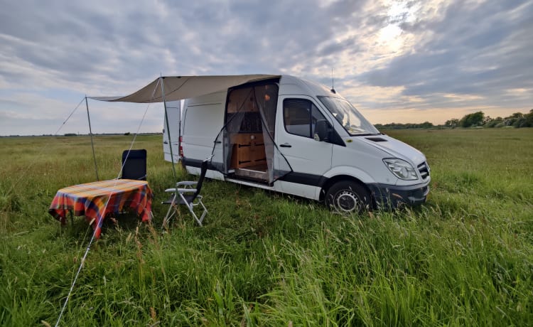 Sfeervolle Mercedes-Benz buscamper 2 persoons "Mijn Benz" 