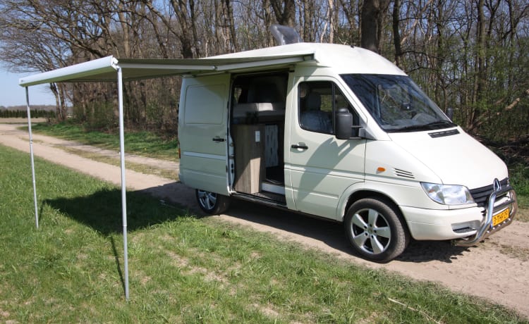 Sprinter 311 CDI – Compacte en vlotte Mercedes Sprinter met vast, luxe 2 persoonsbed