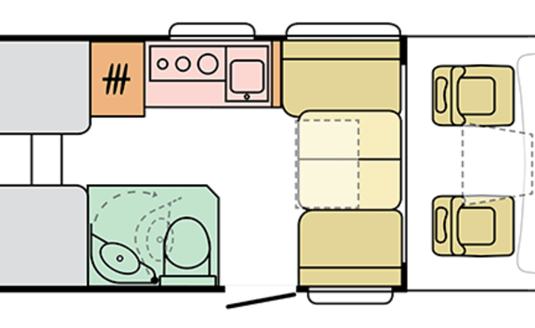 Compact DL – Sehr geräumiger Camper mit Klimaanlage im Wohnbereich und kompletter Ausstattung