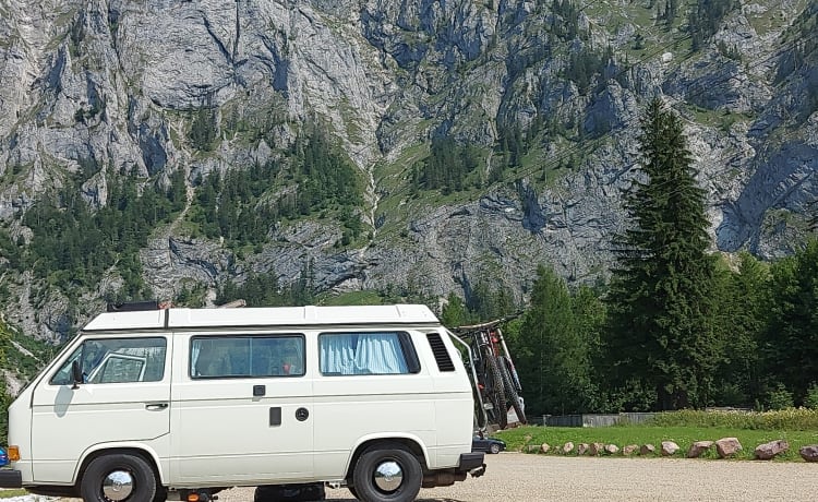 Vanlife in a vintage Bully VW T3 in top condition and top equipment