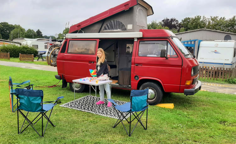 Red GrandDad! – Grand-père rouge - Retro 4p Volkswagen Bus Camper de 1991