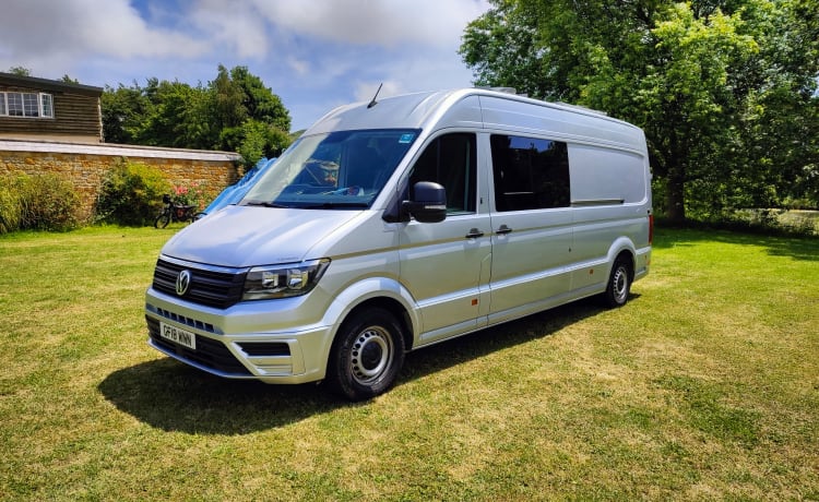 Klaus – VW Crafter 2018, Experience Stealth Luxury on Wheels.  Adventure-Ready, from £133 p.d. - Goboony