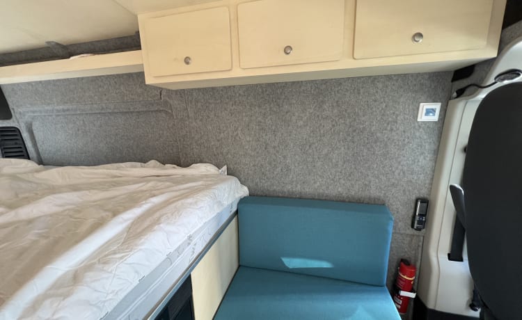 2p Fiat Ducato camper bus from 2016 with air conditioning and e-bike carrier