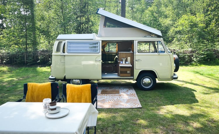 De Beige – Volkswagen T2 bus uit 1973, net gerenoveerd