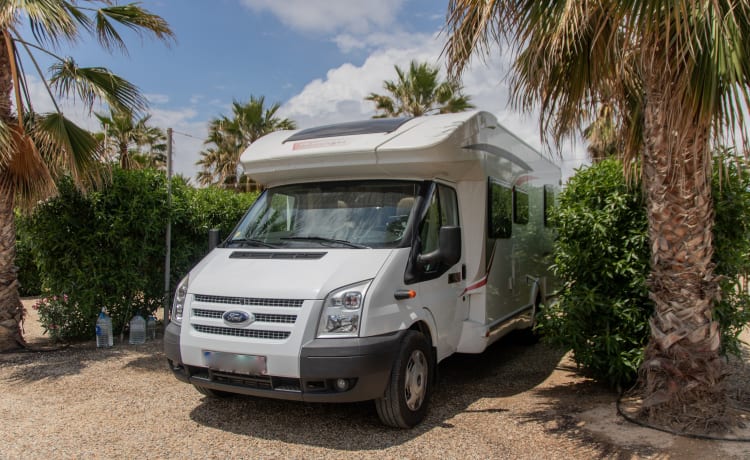 Ford Challenger semi-integrated camper with solar panels!