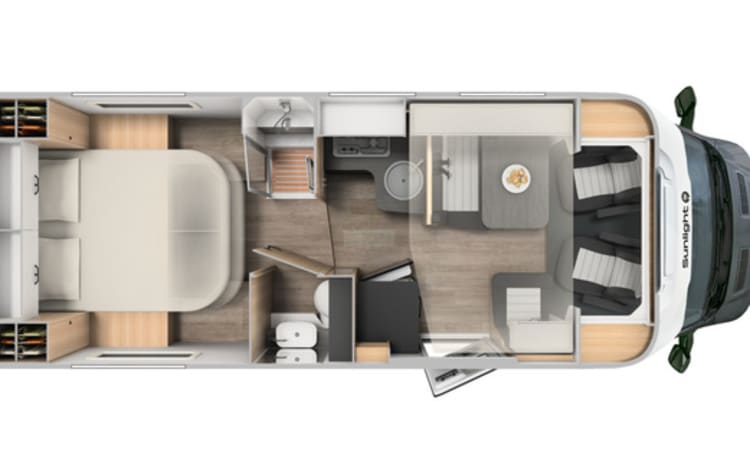 T690 – Nieuw Sunlight T690L semi integraal camper 4 pers. Mj24