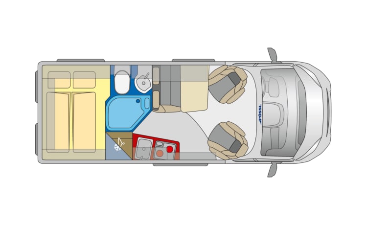 Fijnja – Lusso 4 pers. Camper bus Pössl con tetto sollevabile per dormire dal 2019