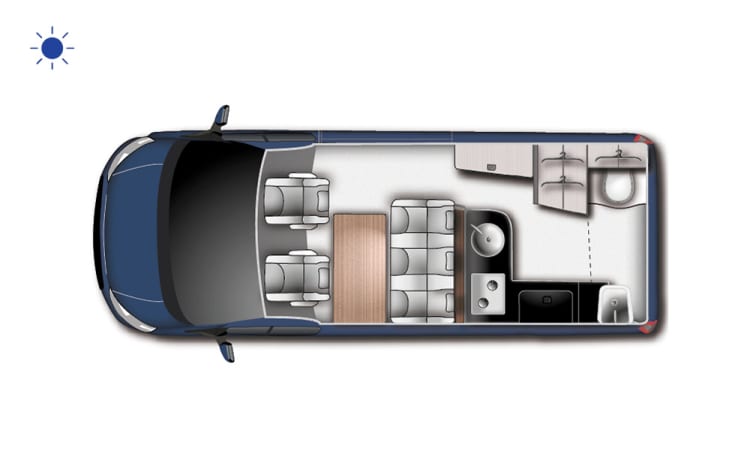 D'eropuit – Neuer Campervan Ford Nugget Plus mit Hochdach – 4 Personen