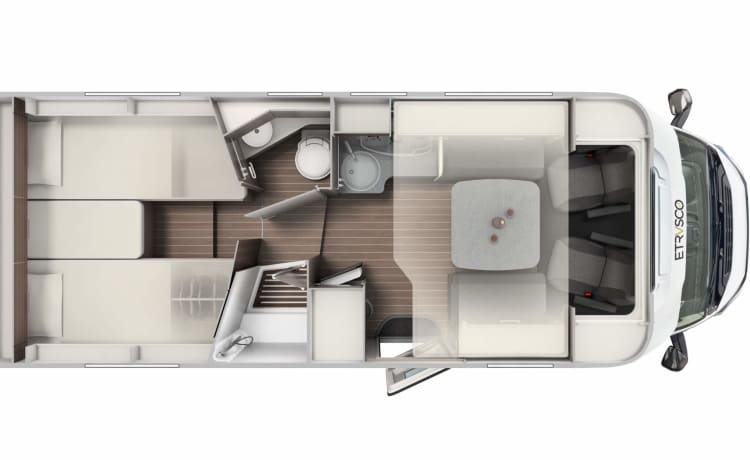 T7400SBC – Etrusco 5 posti letto 4 cinture di sicurezza, 2021 Automatico, TV, Internet, Pannelli solari