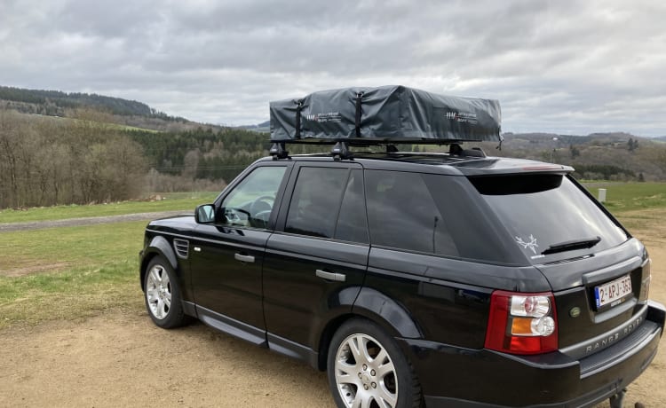  Isolerende binnentent en ondertent. WINTERCAMPEREN !! – 2p Land Rover: Range Rover Sport with roof tent and awning