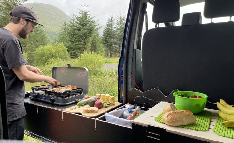 Transit Custom LWB - Cook inside or out with sliding kitchen workspace!