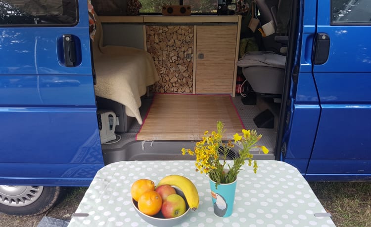 Cheerful Volkswagen camper van with lifting deck and pull-out bed for 2 people