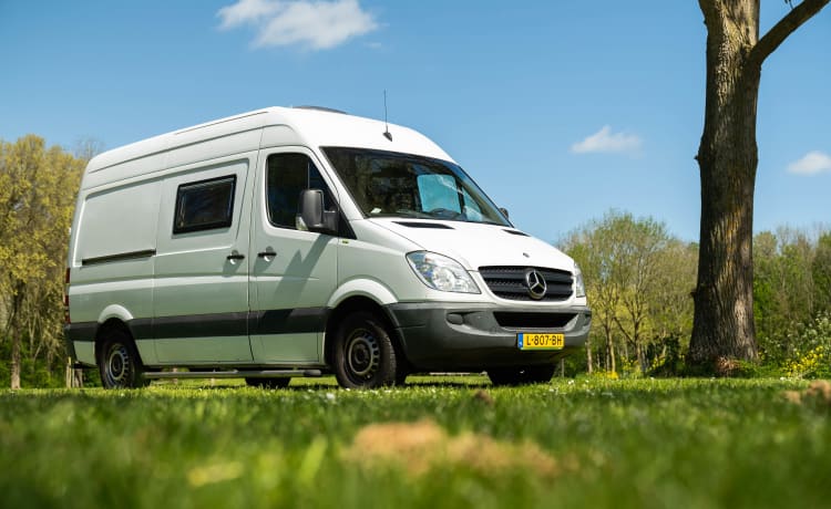 Bamboe Sprinter met Heerlijk Bed en Buitendouche!