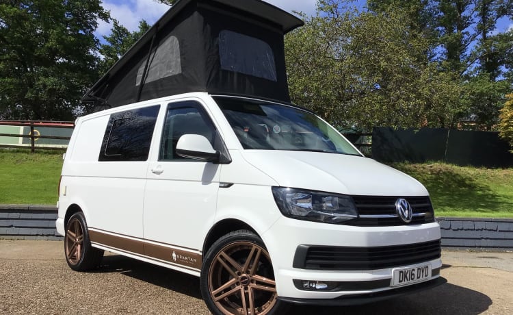 Volkswagen Transporter Campervan met 4 slaapplaatsen en pop-top uit 2016