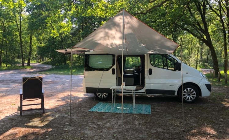 Camping bus with parking heater