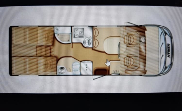 C1 driving license. Super luxury Hymer for 4 people.