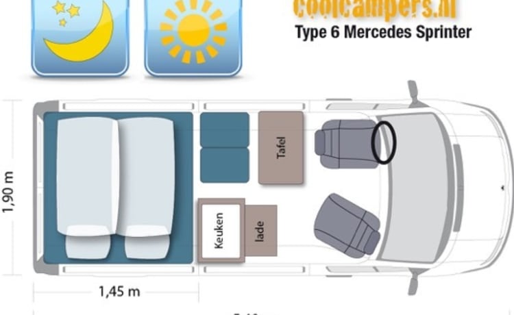 Type 6 – Joli camping-car tendance avec lit fixe