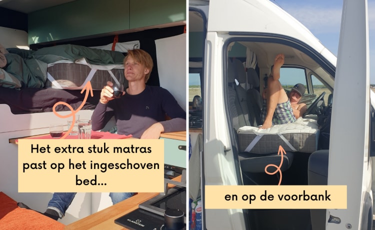 Kompakter netzunabhängiger Peugeot Boxer mit Längsbett für 2 Personen