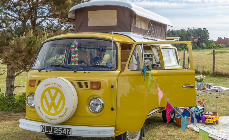  Buttercup – Volkswagen Wohnmobil mit 4 Schlafplätzen aus dem Jahr 1975