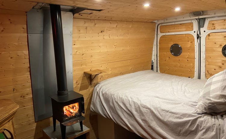 Tyson the Boxer – All year round camper hire with log burner for those colder nights