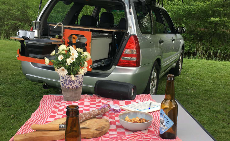 Co de BosCamper – Daktent Avontuur: Subaru Forester x EGOE kitchen x Autohome Maggiolina