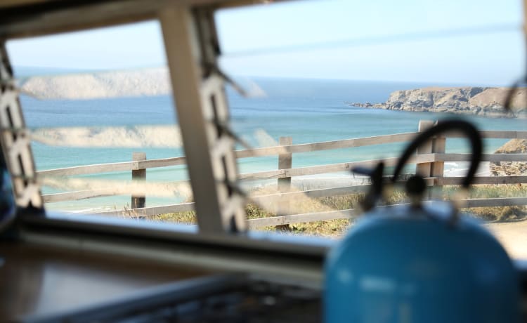 Sandy – 1979 Volkswagen Camper mit Erkerfenster, 4. Geburt, netzunabhängige Solaranlage