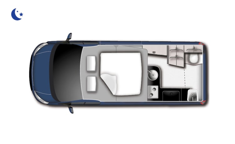 D'eropuit – Nieuwe campervan Ford Nugget Plus met hoogdak en toilet - 4 personen