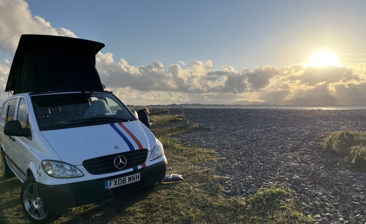 Daphne the Festival Campervan  – Mercedes-Benz Wohnmobil mit 4 Schlafplätzen, ideal für Festivals und Off-Grid