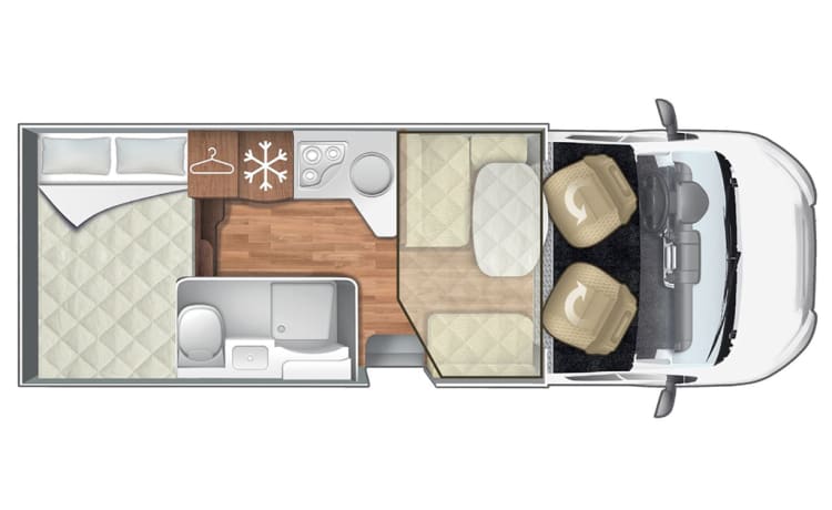 Loft 450 – Teilintegrierter 4-Sitzer Camper Elnagh T-Loft 450 - mt. 6,99