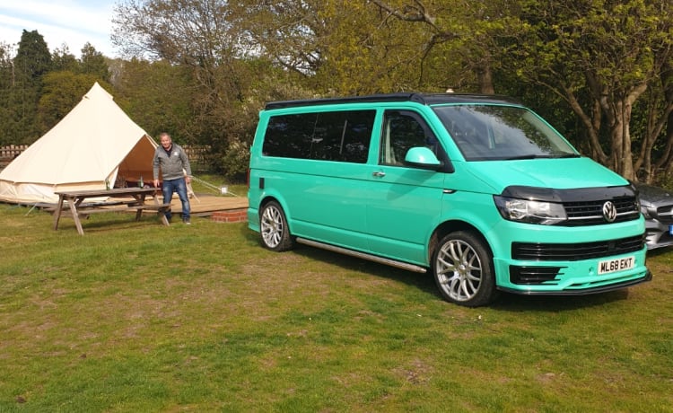 Scooby LWB – HUNDEFREUNDLICHER VW CAMPERVAN MIT ALLEN EXTRAS FÜR EINEN TOLLEN URLAUB