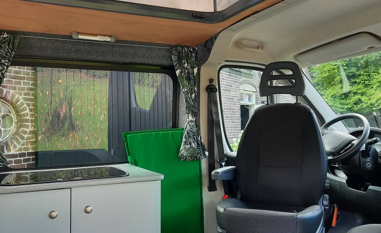 Peugeot Boxer mit Festbett und großem Hubdach