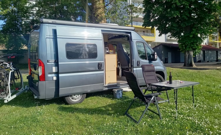 2p Fiat Ducato camper bus from 2016 with air conditioning and e-bike carrier