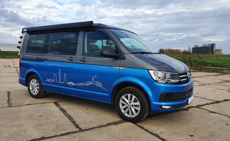 Bulli Ventoux – Super ideal and luxurious Volkswagen Beach T6 with automatic transmission and California tent roof