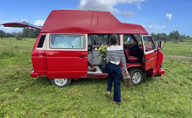 Rent a Campervan Blue CLassics ‘s Volkswagen T3  red