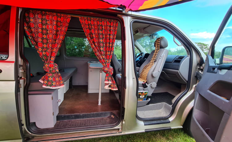 Goldie – Volkswagen T5 2 slaapplaatsen 5 zitplaatsen