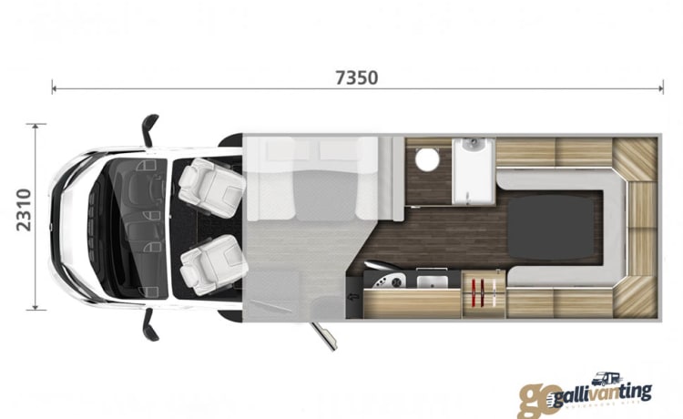 VIP 6 berth, 6 seatbelts – Haustiere ✅, WLAN, 2 Fernseher, Fahrräder ✅, Tisch und Stühle