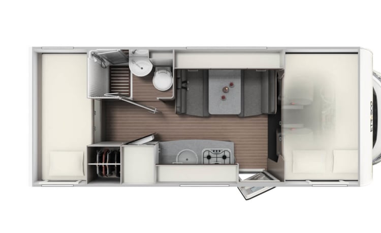 A6600BB – Etrusco 6 couchettes 6 ceintures de sécurité 2021. Automatique . Internet 5G. Panneaux solaires.