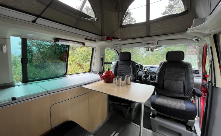 Stoere rode VW T5 California Westfalia 