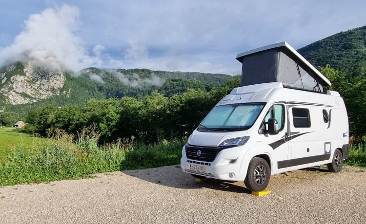 Globus – Well-equipped, cozy bus camper with a unique view