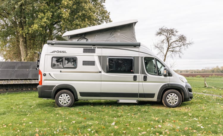 Fijnja – Luxury 4 pers. Pössl bus camper with sleeping lifting roof from 2019