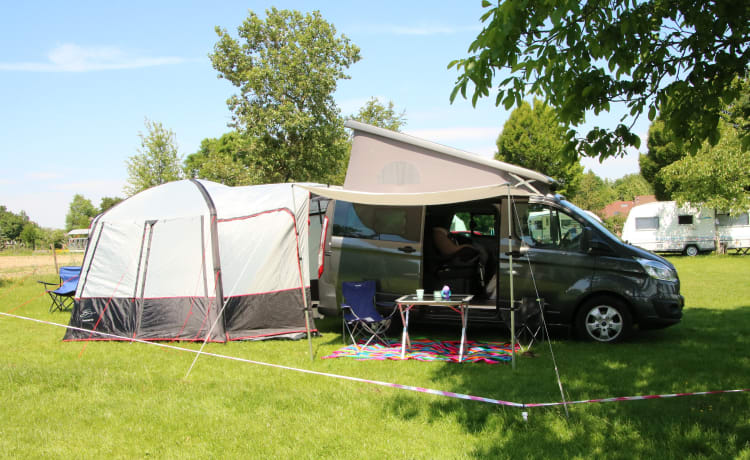 Henry's Ford – nice bus camper Ford Nugget (4-5 pers), possibly. with bus tent and bicycle carrier!