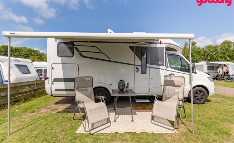 De luxe camper – 2 pers. Hymer Whiteline B600 con aria condizionata semi-integrata del 2020