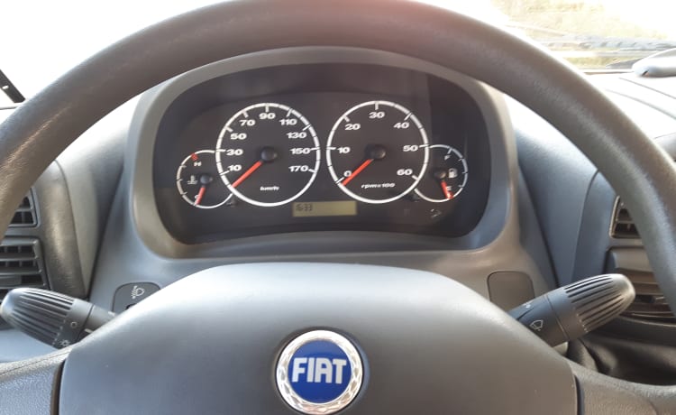 Young and cozy Fiat with bicycle carrier and air conditioning